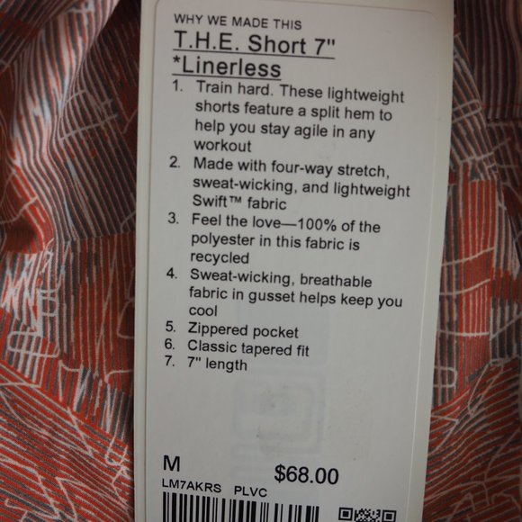 Lululemon Men's T.H.E. Short Linerless 7" Inseam Classic Stretch Orange Coral - Picture 11 of 16